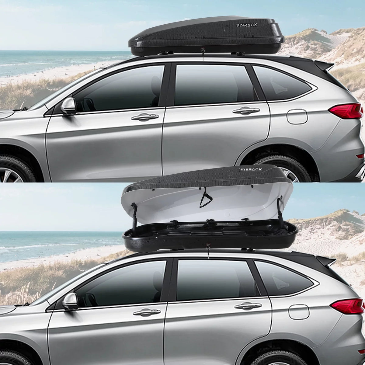 Top-quality Large Rooftop Cargo Carrier Hard Shell Rooftop Cargo Box with Double Locks, 13 ftÂ³ Waterproof Cargo Box for SUV Rooftop 56.3" L x 30.3" W x 13.8" H, Carbon Fibre Grain