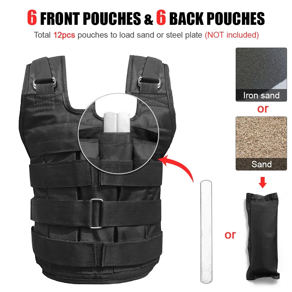 Top-quality Max Loading 50kg Adjustable Weighted Vest Weight Jacket Oxford Exercise Weight Loading Cloth Strength Training (Empty)