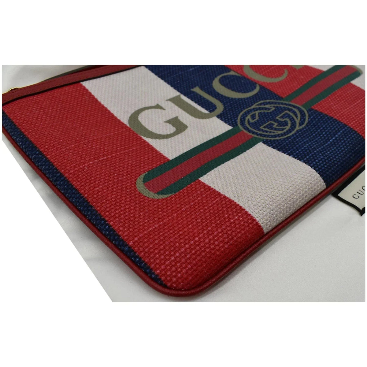Top-quality Pre-owned GUCCI Linea Merida Web Stripe Canvas Zip Pouch Multicolor 524788