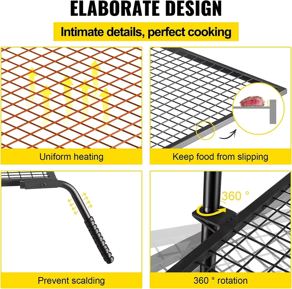 Top-quality Campfire Grill Grate,Double Layer Fire Pit Grill Grate Over Fire Pit,Three Section Height Adjustable Grill Grate for Outdoor Open Flame Cooking