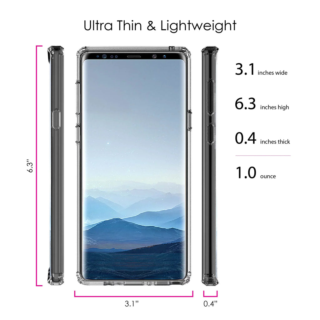 DistinctInk Clear Shockproof Hybrid Case for Samsung Galaxy Note 9 - TPU Bumper, Acrylic Back, Tempered Glass Screen Protector - Walk By Faith Not By Sign - Sneakers