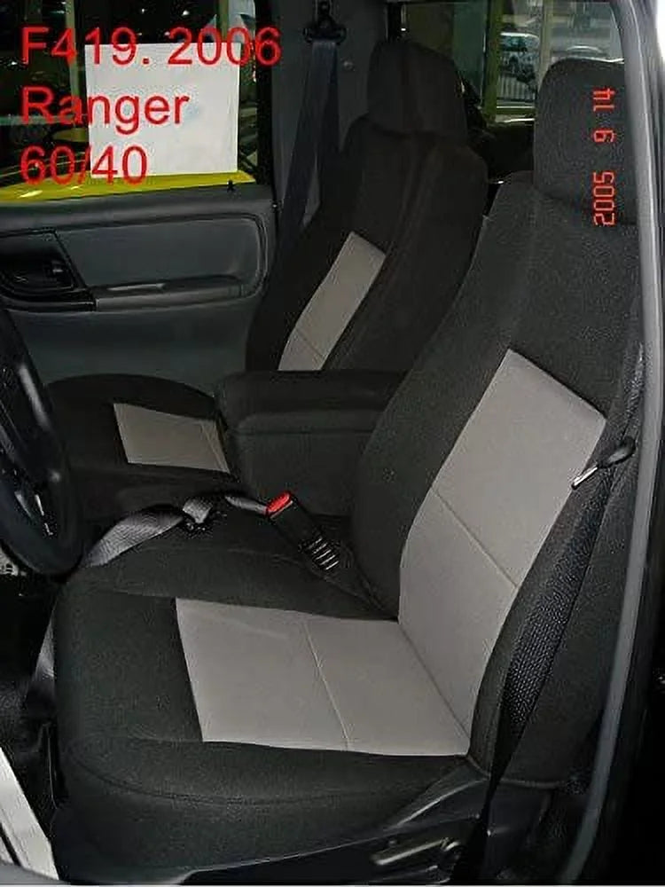 F419 2006-2009 Ford Ranger 60/40 Split Seat With Opening Console in Black Twill - Perfect for your project