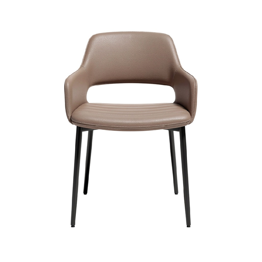 Krzesło tapicerowane z metalowymi nogami - nowoczesny design, kolor brązowy.