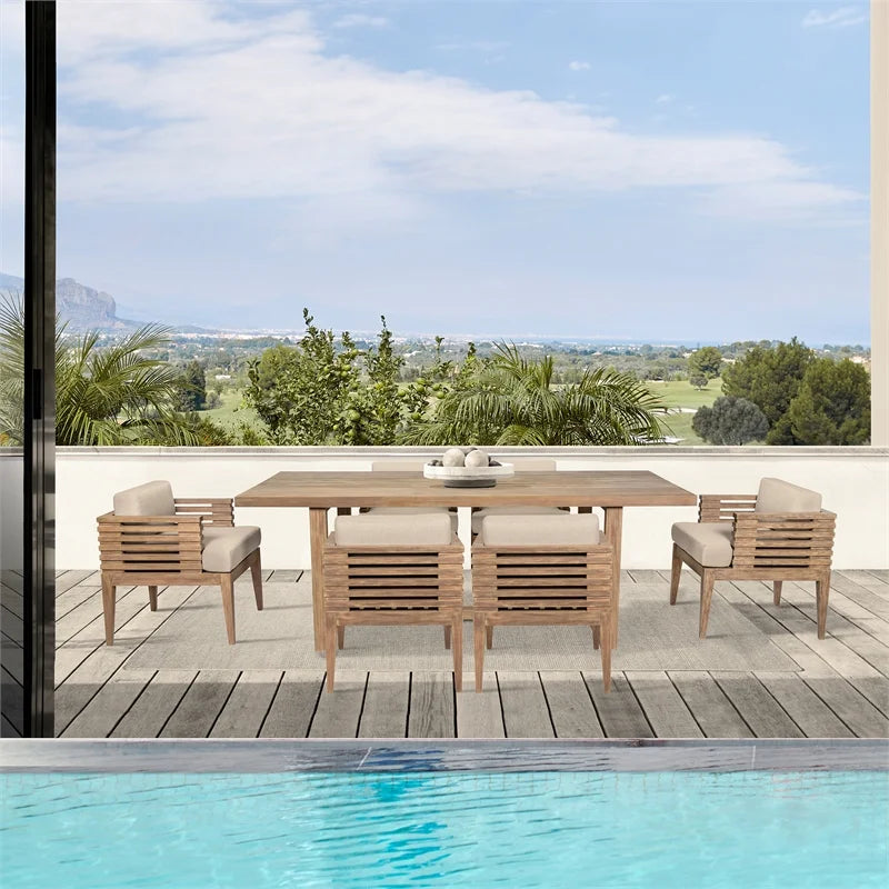 Glendora Island Outdoor 7 Piece Live Edge Dining Set in Eucalyptus and Rope - Perfect for your project