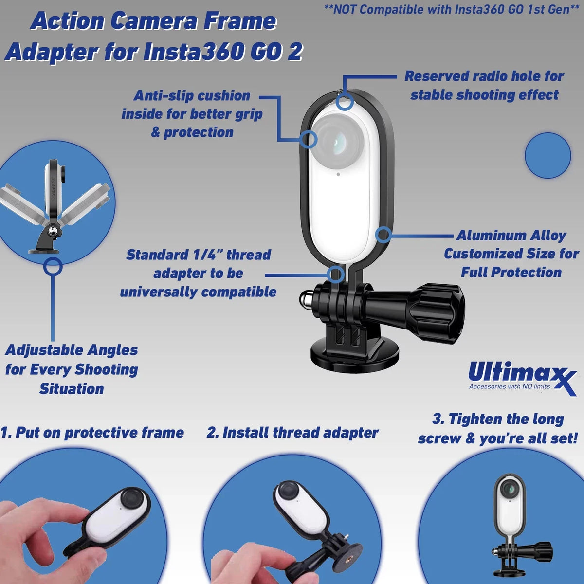 Ultimaxx Starter Insta360 GO 2 Action Camera Bundle - Includes: Action Camera Frame Adapter, Selfie-Stick, Floating Wrist Strap & Much More - Perfect for your project
