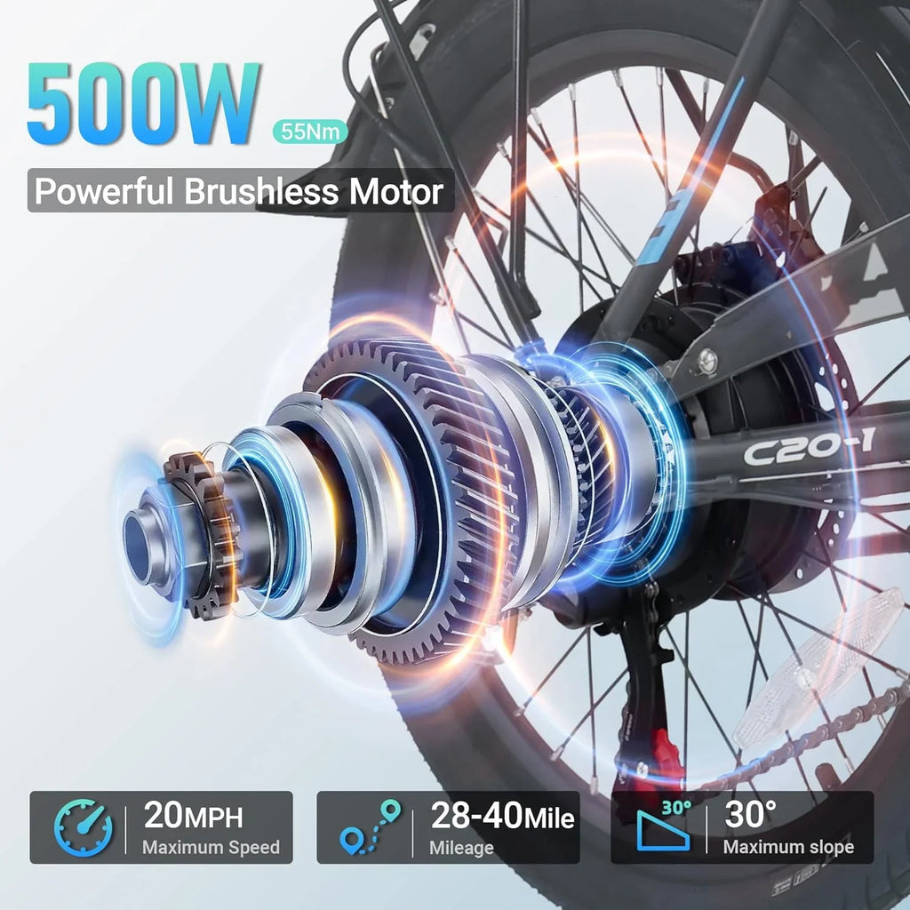Top-quality VARUN Electric Bike - 500W Folding Ebike with Stylish 20" Wheels, 48V Lithium Battery for 40 Miles Range and 20MPH Speed