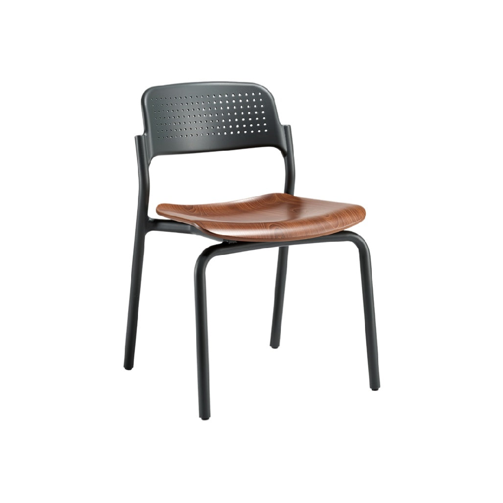 Krzesło z metalowym stelażem i drewnianym siedziskiem, minimalistyczny design
