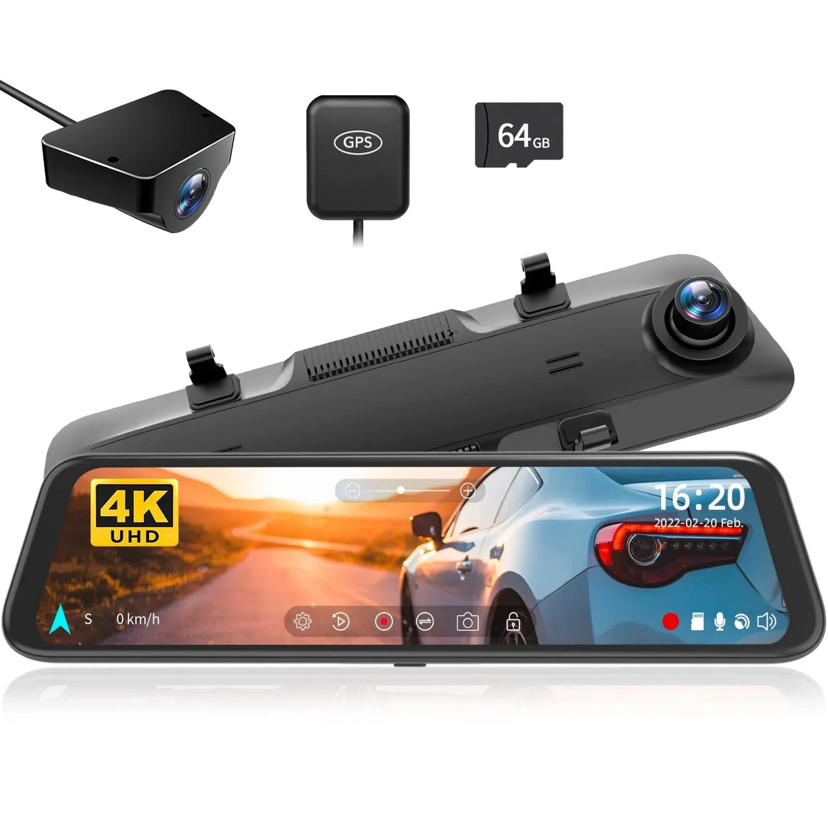 12" 4K Mirror Dash Cam, 2160P WiFi Rear View Mirror Dash Cam with 1440P Rear Camera, WiFi Dual Dash Camera for Cars with Parking Assist, G-Sensor, 64GB TF Card & GPS - Perfect for your project