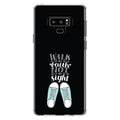 DistinctInk Clear Shockproof Hybrid Case for Samsung Galaxy Note 9 - TPU Bumper, Acrylic Back, Tempered Glass Screen Protector - Walk By Faith Not By Sign - Sneakers