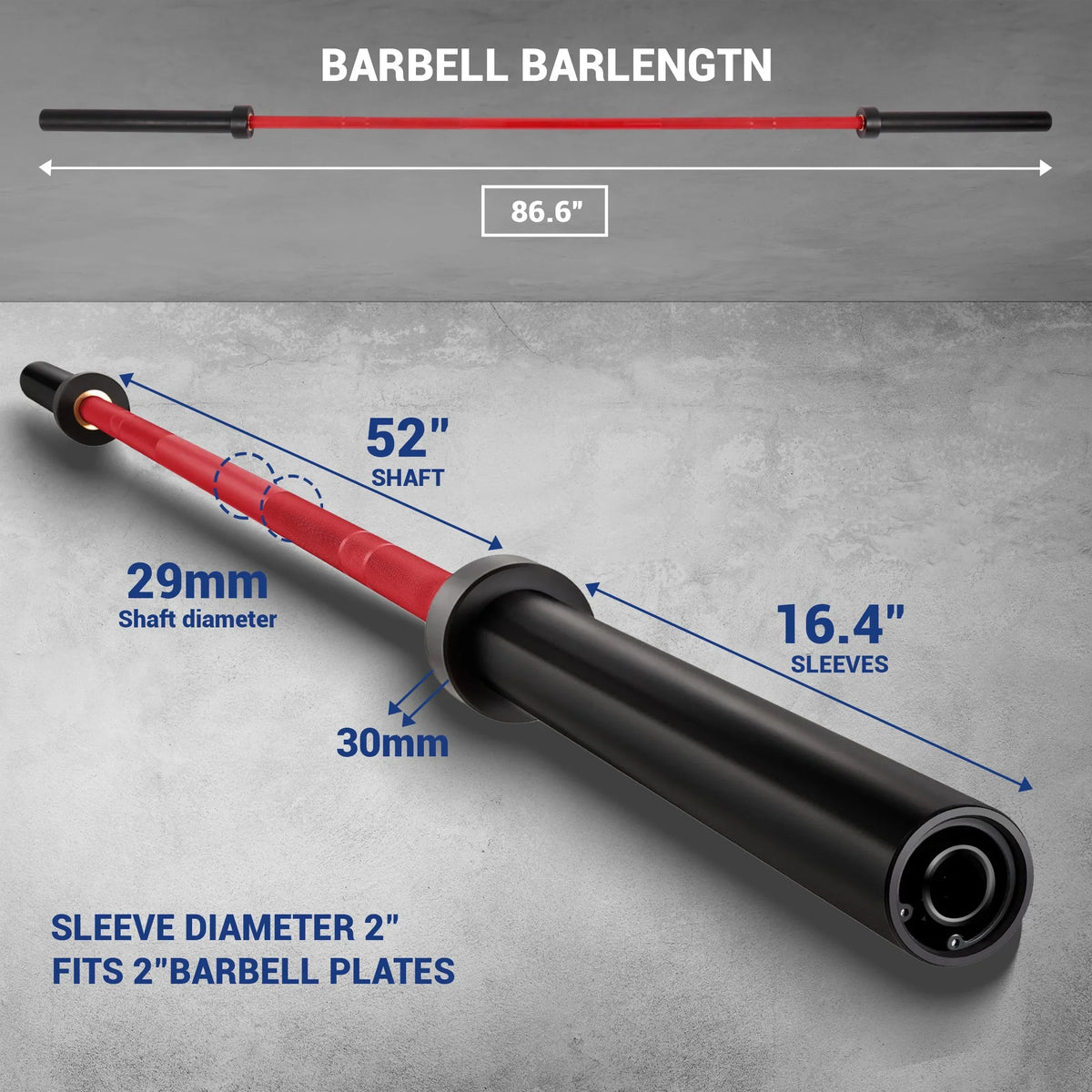 Top-quality Olympic Bar Solid Chrome Barbell Weights Lifting Power Lifting Red Hard Chrome Barbells