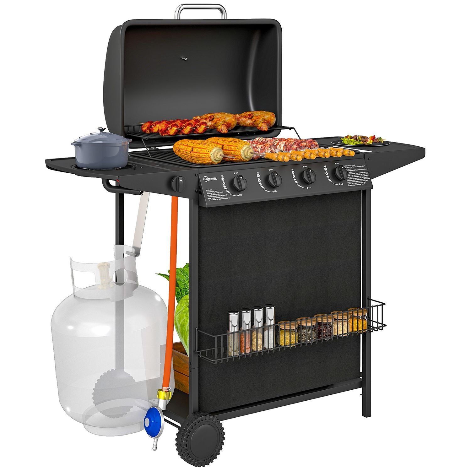 Grill gazowy ze stali ABS 121x54x97 cm - Outsunny. Czarny(Por omisión)