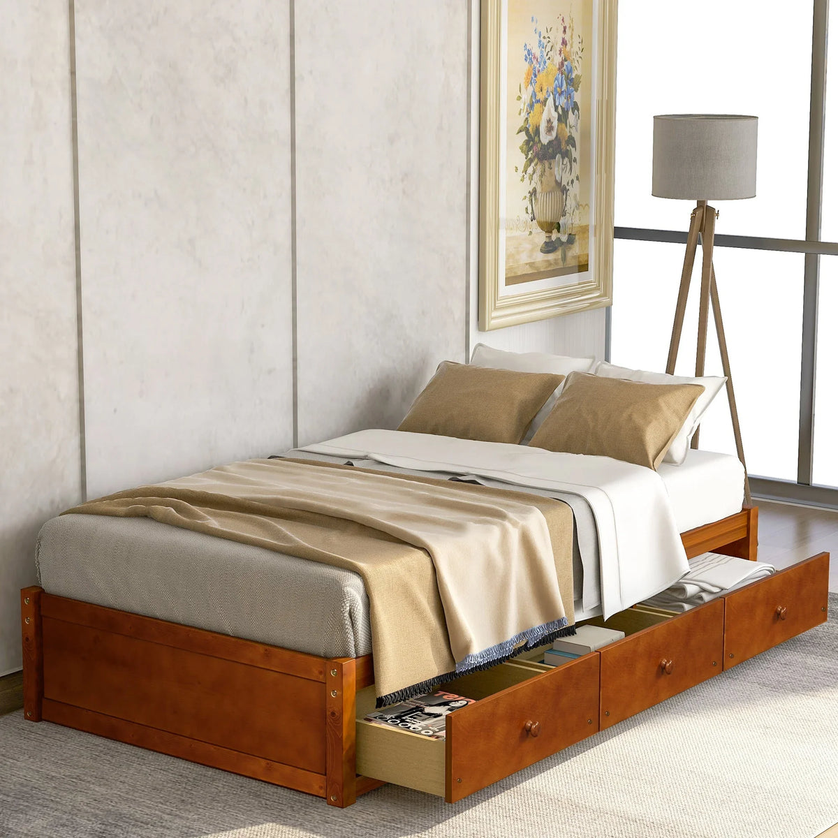 Top-quality Oris Twin Size Wooden Platform Bed - Oak