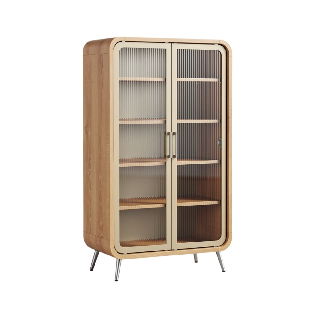Szafka z przeszklonymi drzwiami, drewno, modernistyczny design, wysoka jakość.