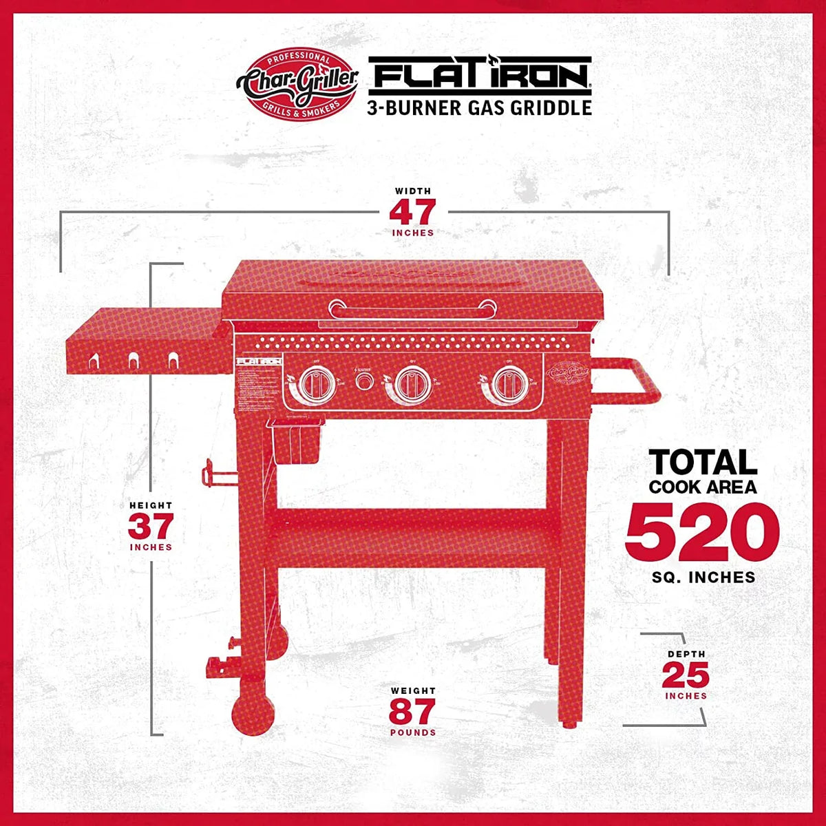 Char-Griller Flat Iron 3 Burner Griddle - Perfect for your project