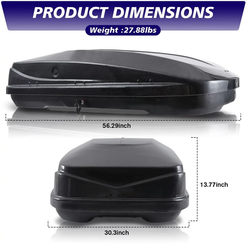 Top-quality Large Rooftop Cargo Carrier Hard Shell Rooftop Cargo Box with Double Locks, 13 ftÂ³ Waterproof Cargo Box for SUV Rooftop 56.3" L x 30.3" W x 13.8" H, Carbon Fibre Grain