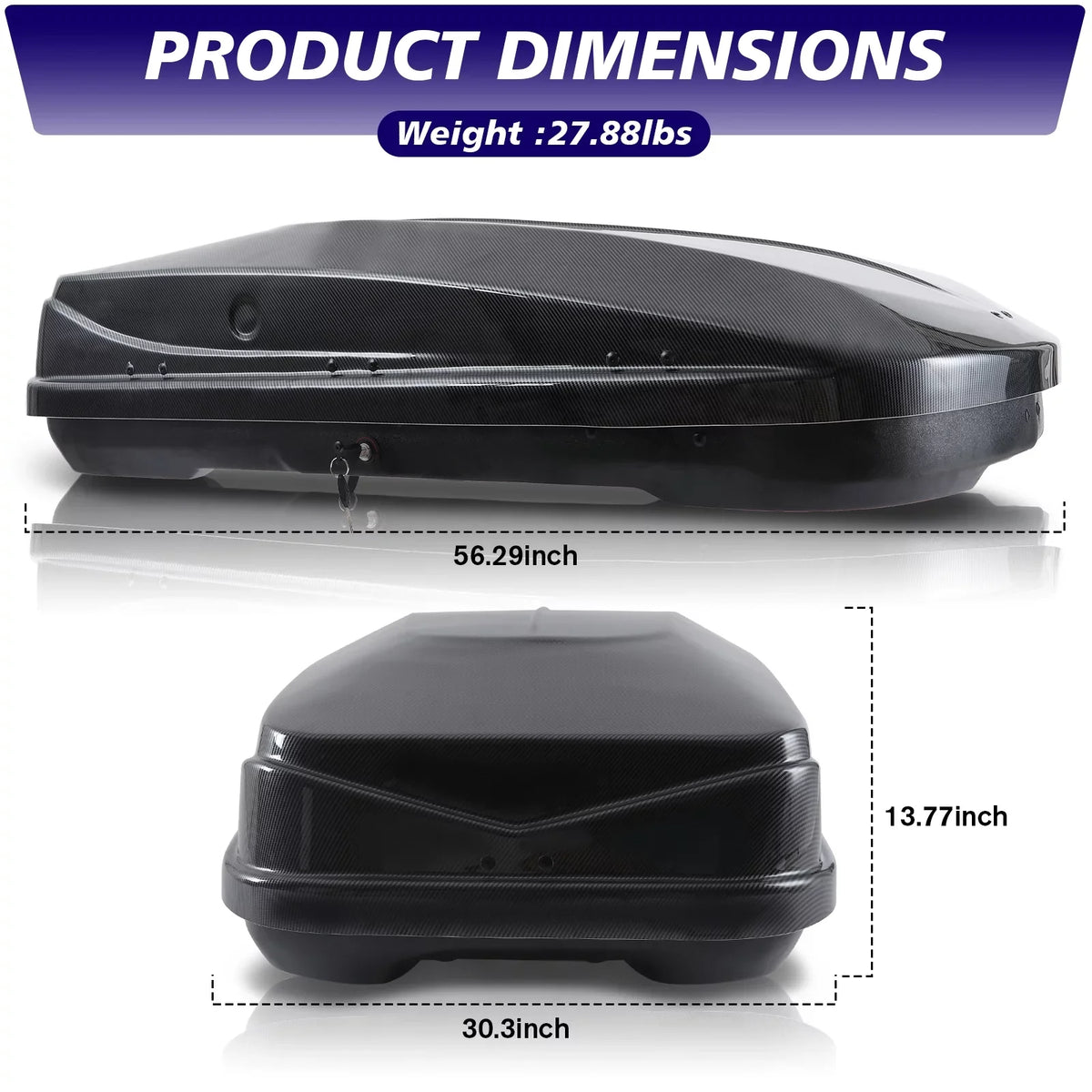 Top-quality Large Rooftop Cargo Carrier Hard Shell Rooftop Cargo Box with Double Locks, 13 ftÂ³ Waterproof Cargo Box for SUV Rooftop 56.3" L x 30.3" W x 13.8" H, Carbon Fibre Grain