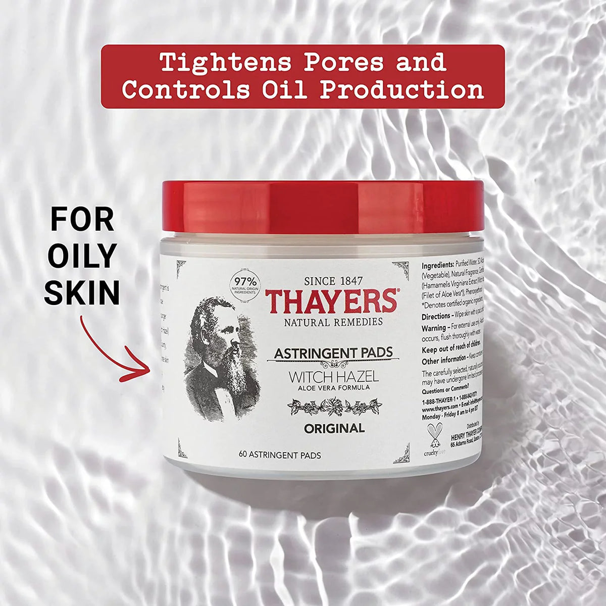 Top-quality Thayers Witch Hazel Aloe Vera Formula Original 60 Pads Pack of 4