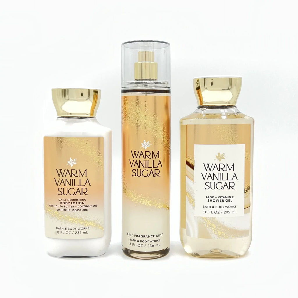 Top-quality Bath & Body Works Warm Vanilla Sugar 8oz Body Lotion, 8oz Fine Fragrance Mist and 10oz Shower Gel 3-Piece Bundle