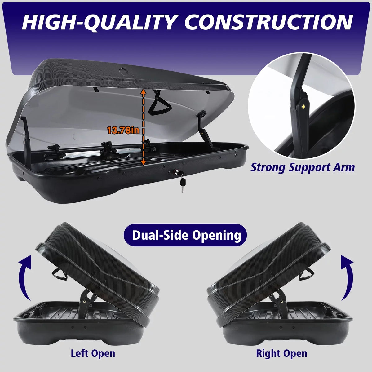 Top-quality Large Rooftop Cargo Carrier Hard Shell Rooftop Cargo Box with Double Locks, 13 ftÂ³ Waterproof Cargo Box for SUV Rooftop 56.3" L x 30.3" W x 13.8" H, Carbon Fibre Grain