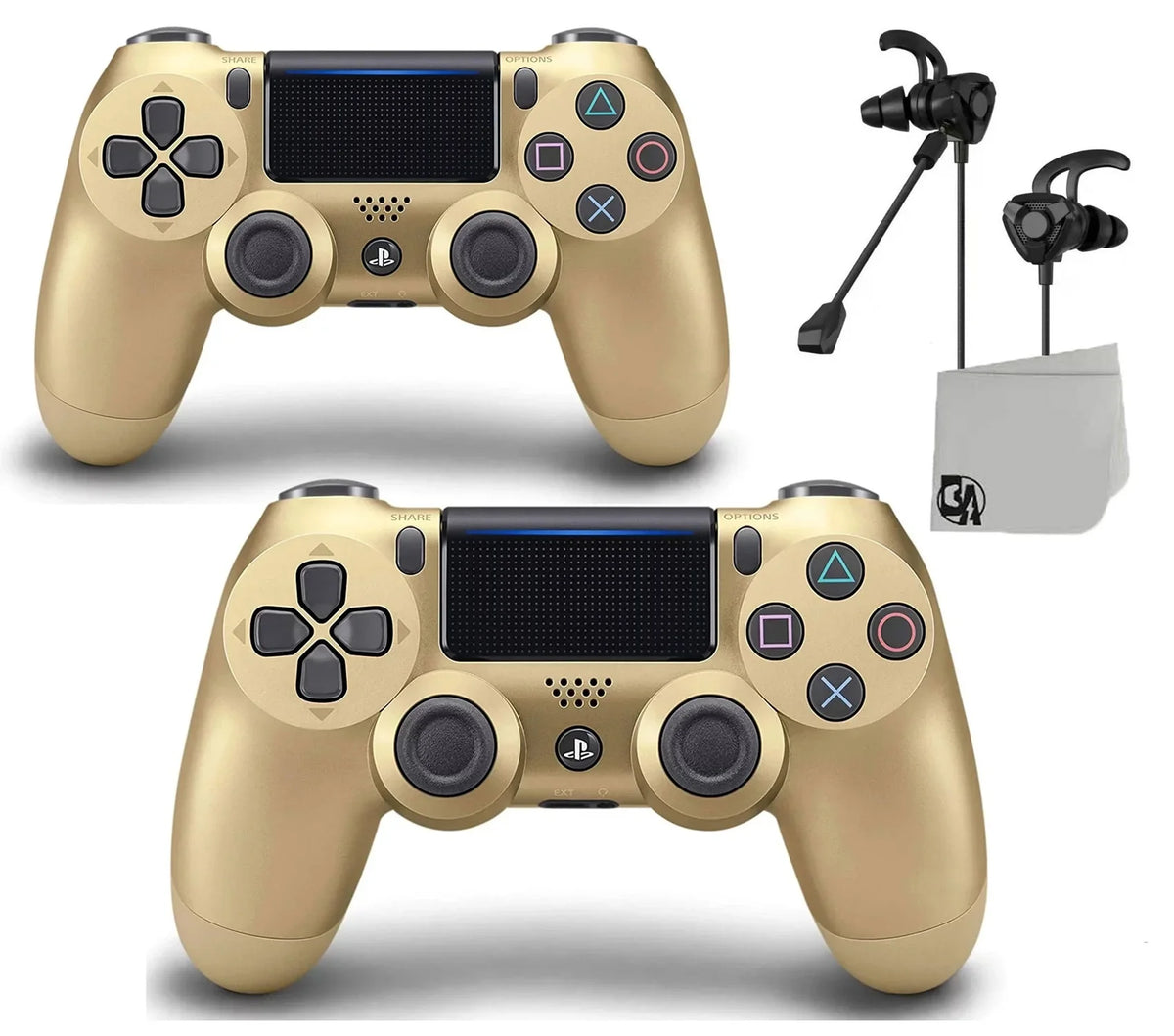 Like New PlayStation 4 DualShock Wireless Gold 2 Controller with Earbuds BOLT AXTION Bundle - Perfect for your project