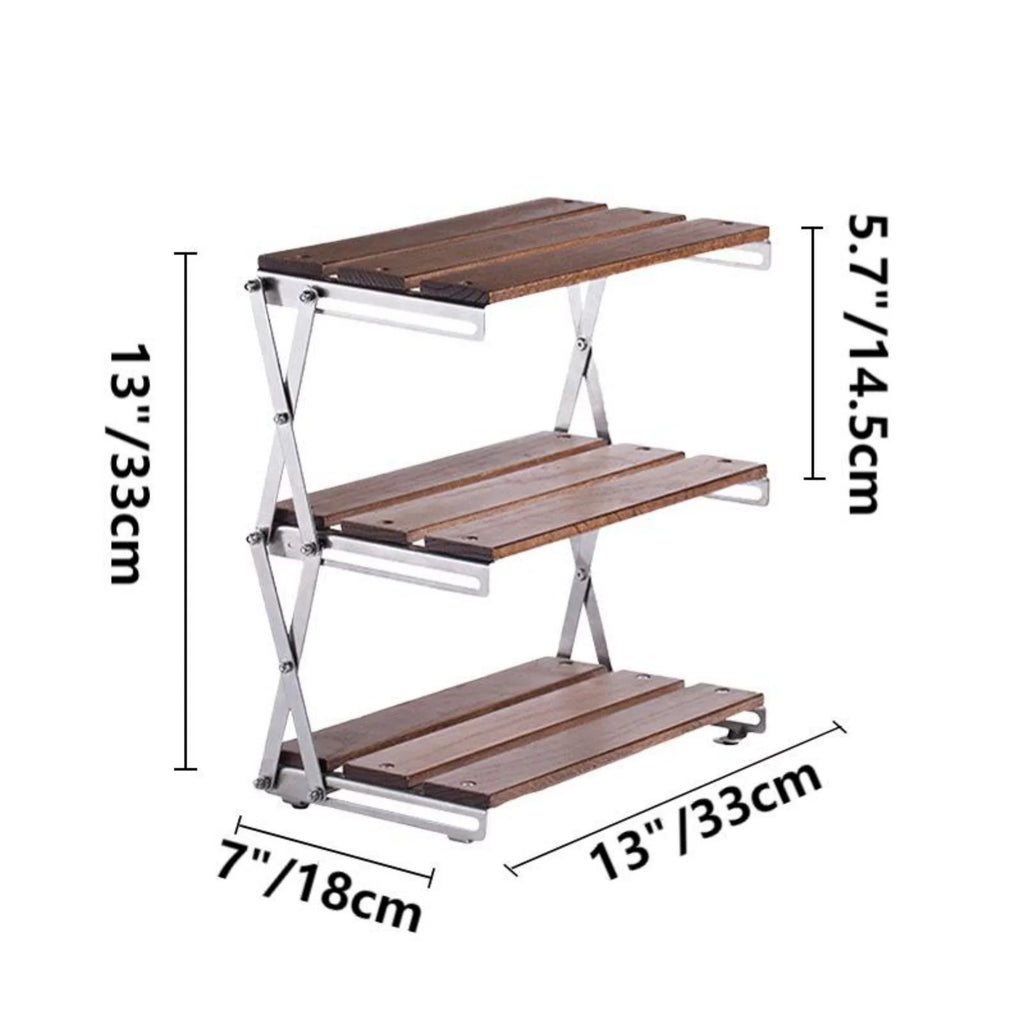 Top-quality Cipaher Foldable Camping Shelf 3-Tier Wood Folding Storage Rack Desktop Organizing Rack