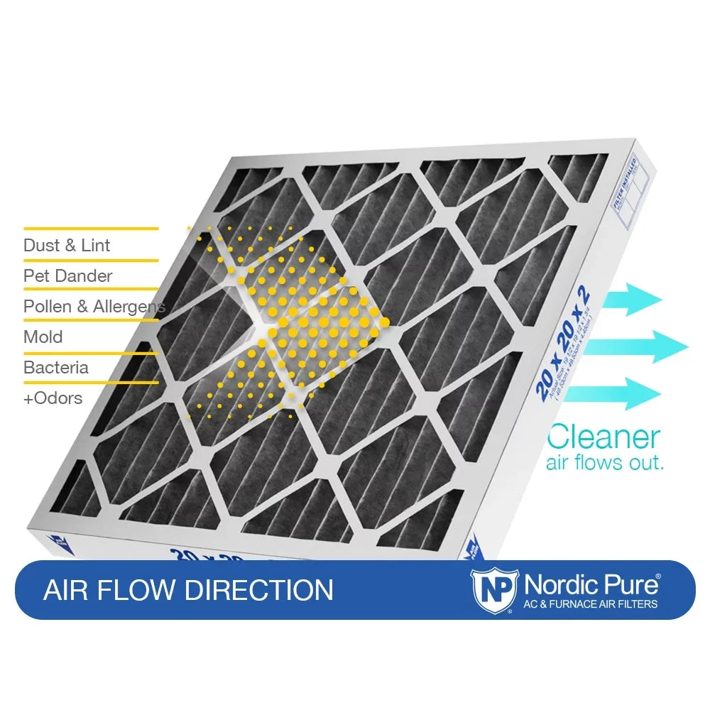 Top-quality Nordic Pure 16x25x2 Furnace Air Filters MERV 8 Pleated Plus Carbon 3 Pack