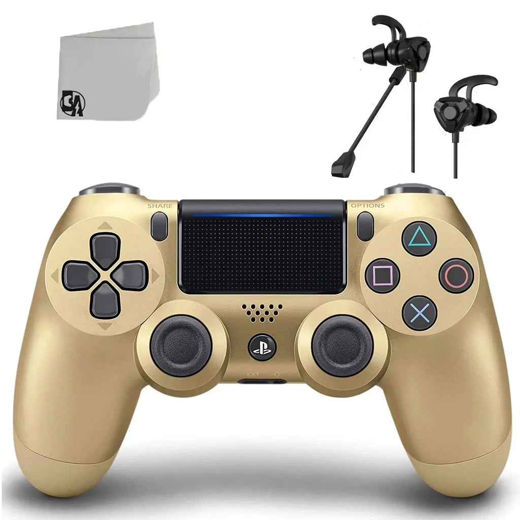 Top-quality PlayStation 4 DualShock Wireless Controller Bundle - Gold Blue - With Earbuds Like New with BOLT AXTION