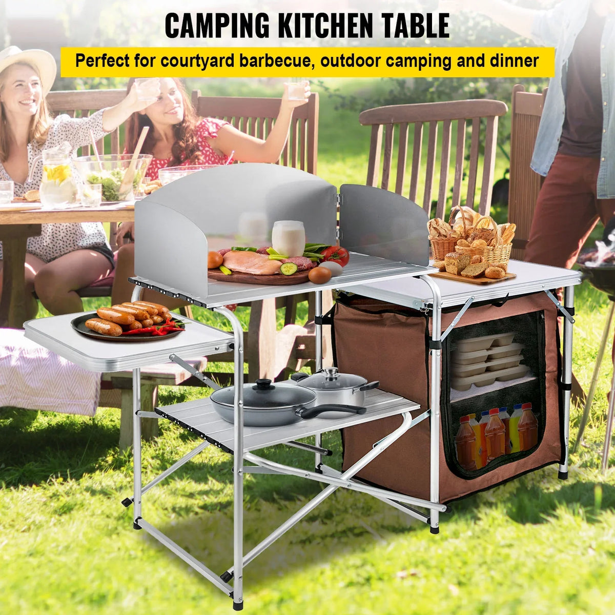 SKYSHALO Portable Folding Cook Table for BBQ, Party, Camping, Brown Color, Outdoor Camp Table 2-Tier, Camping Kitchen Table with Zippered Bag - Perfect for your project