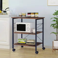3 Tier Kitchen Microwave Cart, Microwave Stand on Wheels, Coffee Cart with Storage, Rolling Bakers Rack Workstation Shelf with 10 Hooks (24 x 16 x 29 Inches, Rustic Brown) - Perfect for your project