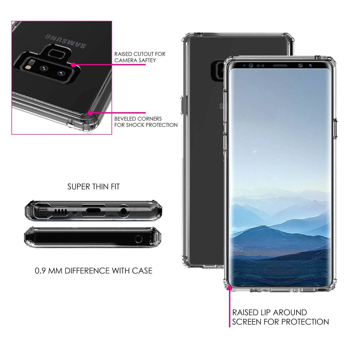 DistinctInk Clear Shockproof Hybrid Case for Samsung Galaxy Note 9 - TPU Bumper, Acrylic Back, Tempered Glass Screen Protector - Walk By Faith Not By Sign - Sneakers
