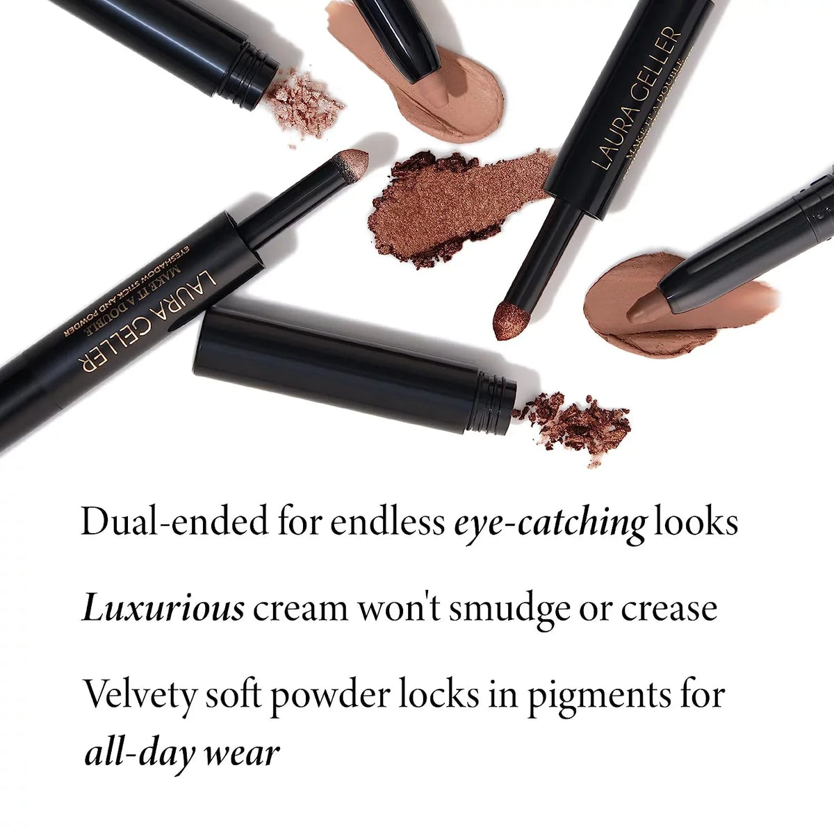 LAURA GELLER NEW YORK Make It A Double Dual-Ended Eyeshadow - RosÃ© - Cream Eyeshadow Stick + Matching Powder Eyeshadow - Crease-Proof and Smudge-Proof