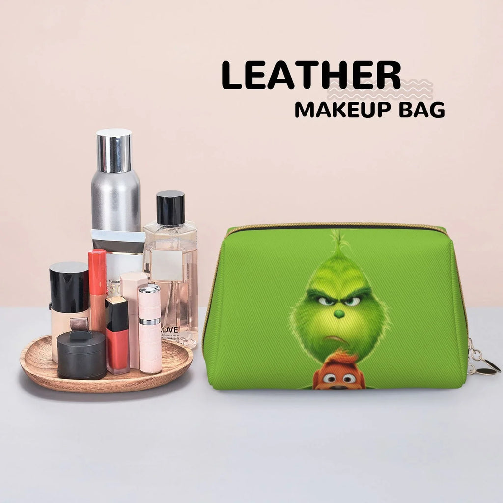 Animated Grinch Cosmetic Bag Makeup Organizer Leather Portable Pouch Gift Travel Toiletry Bag Storage Purse - Perfect for your project