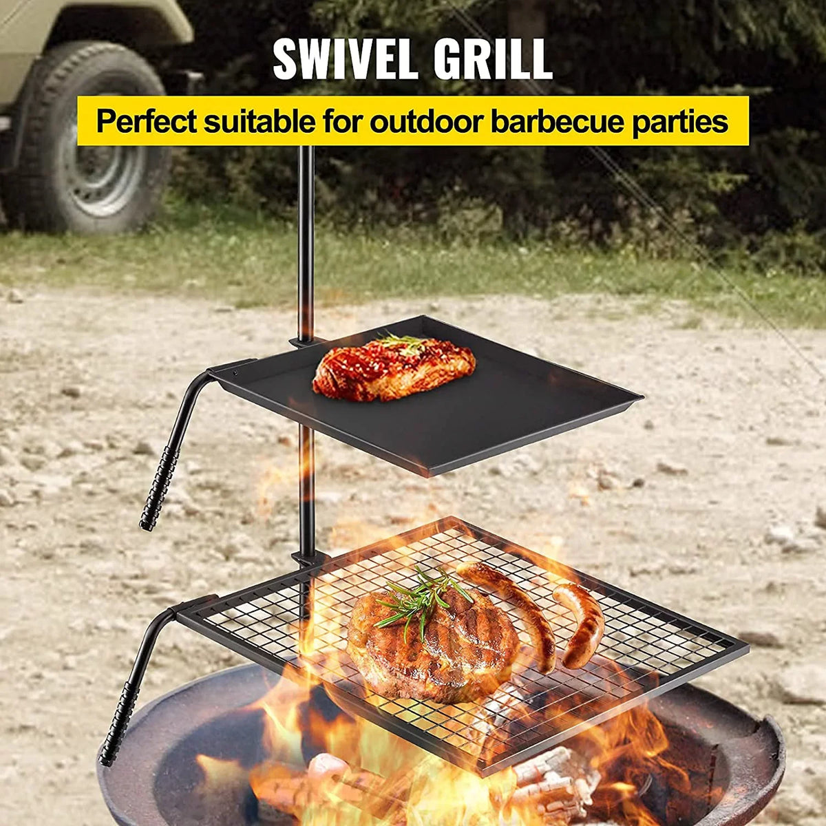 Top-quality Campfire Grill Grate,Double Layer Fire Pit Grill Grate Over Fire Pit,Three Section Height Adjustable Grill Grate for Outdoor Open Flame Cooking