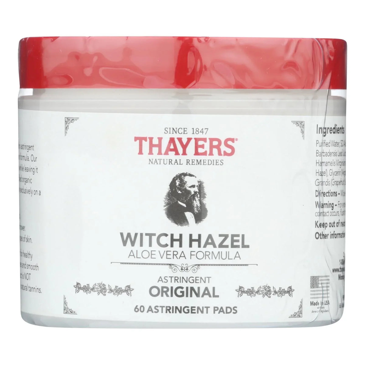 Top-quality Thayers Witch Hazel Aloe Vera Formula Original 60 Pads Pack of 4