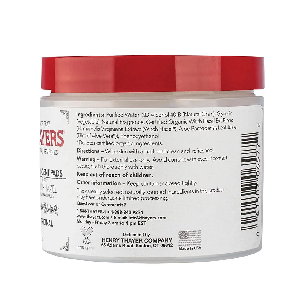 Top-quality Thayers Witch Hazel Aloe Vera Formula Original 60 Pads Pack of 4