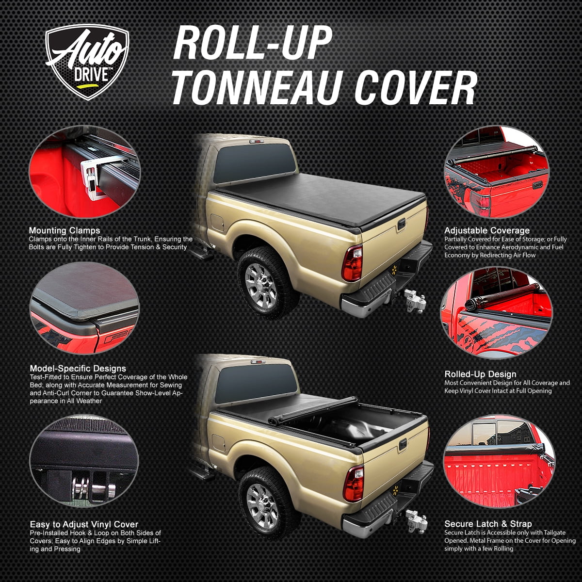 Top-quality Auto Drive Soft Roll up Truck Bed Tonneau Cover Fits 15-19 Chevy Colorado / GMC Canyon 5Ft Bed