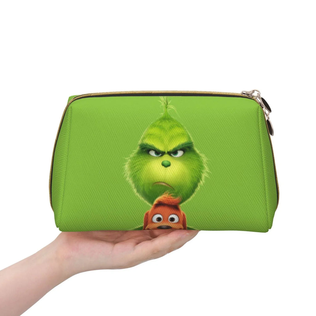 Animated Grinch Cosmetic Bag Makeup Organizer Leather Portable Pouch Gift Travel Toiletry Bag Storage Purse - Perfect for your project
