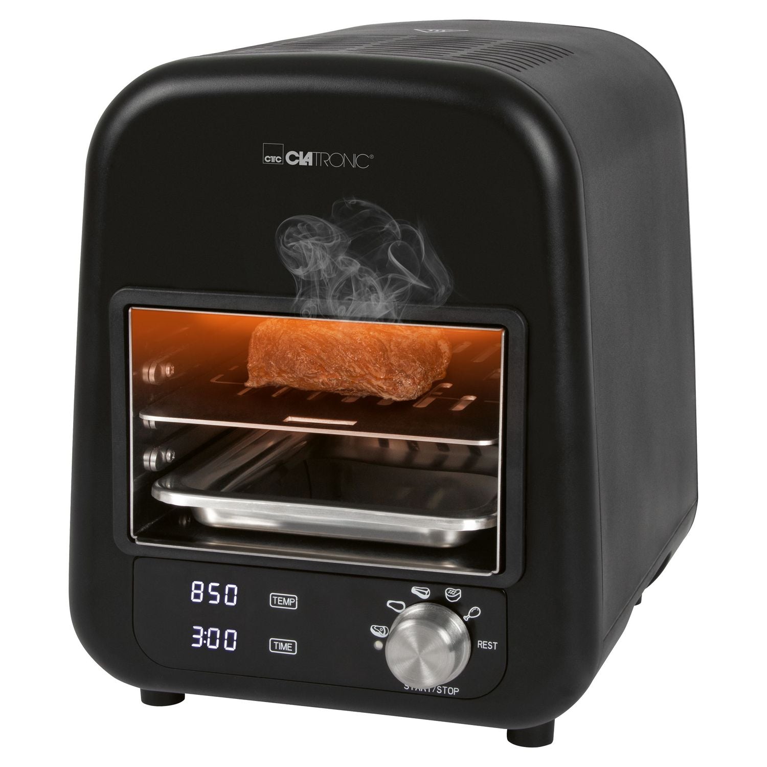 Grill elektryczny na podczerwień Clatronic EBG 3760, grill ceramiczny, 5 programów gotowania, 850°C, czarne wnętrze, 1600 W(Por omisión)
