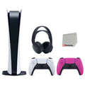 Sony Playstation 5 Digital Edition Console with Extra Pink Controller and Black PULSE 3D Headset Bundle with Cleaning Cloth - Perfect for your project