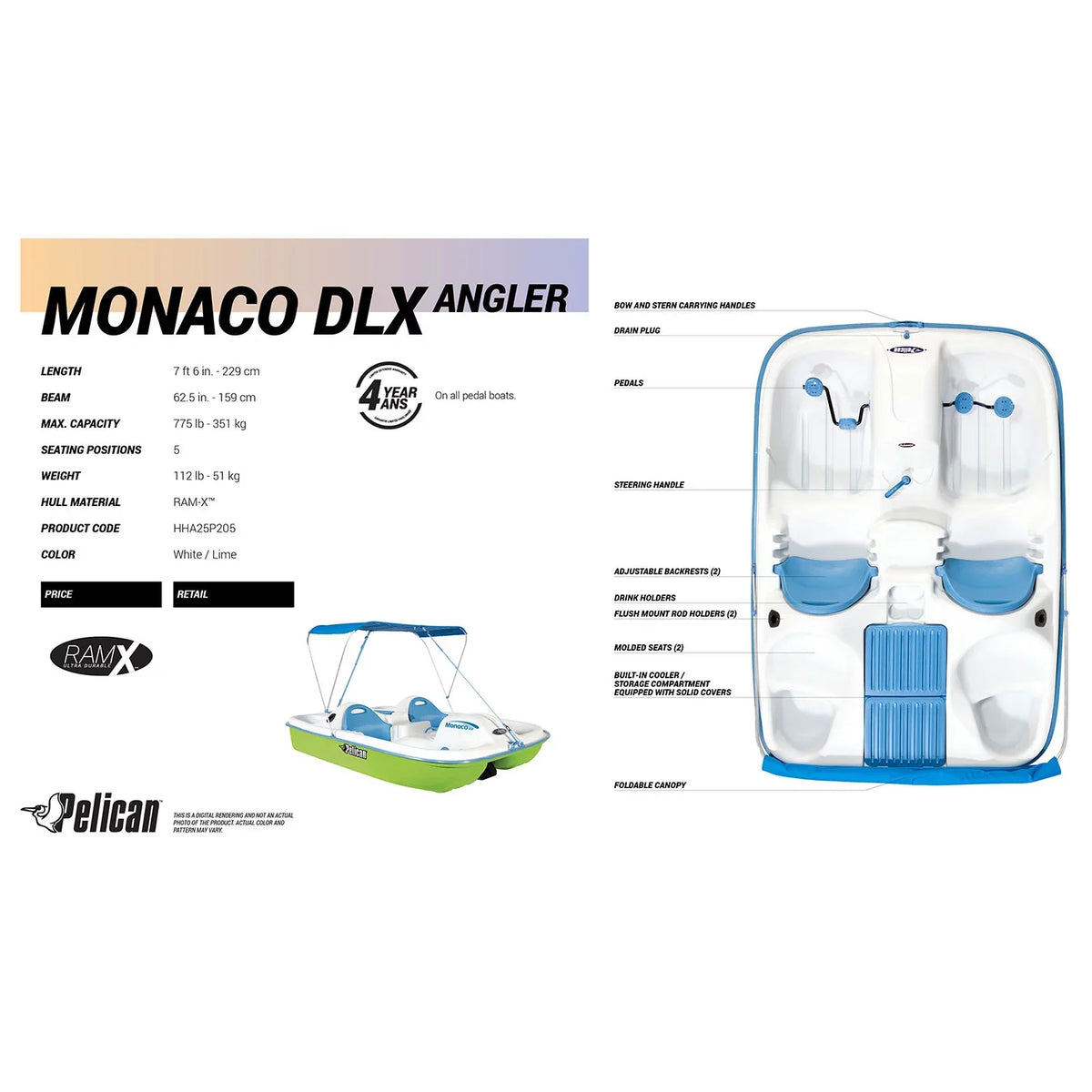 Top-quality Pelican - Monaco DLX Angler Pedal Boat