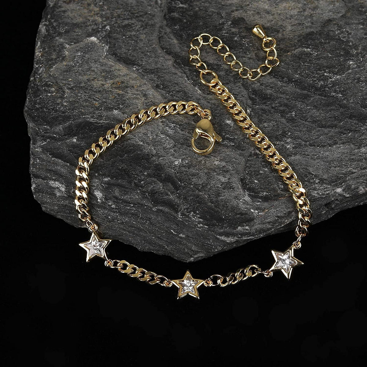 Top-quality Giorgio Bergamo Gold Plated Trendy Cuban, Curb Link Cubic Zirconia Star Bracelet