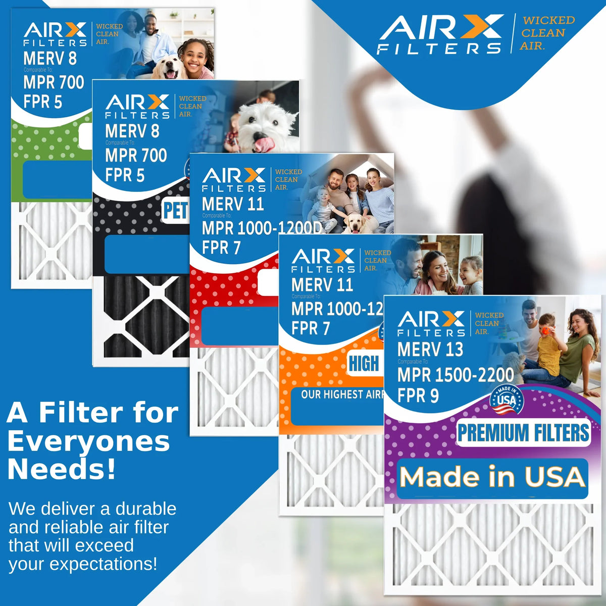 12x20x1 Air Filter MERV 13 Comparable to MPR 1500 - 2200 & FPR 9 Electrostatic Pleated Air Conditioner Filter 6 Pack HVAC AC Premium USA Made 12x20x1 Furnace Filters by AIRX FILTERS WICKED CLEAN AIR. - Perfect for your project