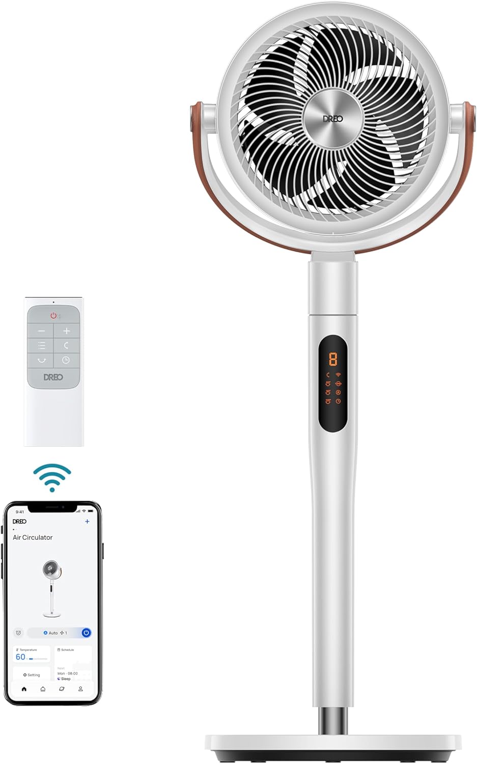 Dreo cichy inteligentny wentylator 25dB, zasięg 30M, 1500m³/h przepływ powietrza, turbo cyrkulator, wysokość 110CM, 6 trybów, 8 prędkości, oscylacja 120°+105°, PolyFan 513S(biały)