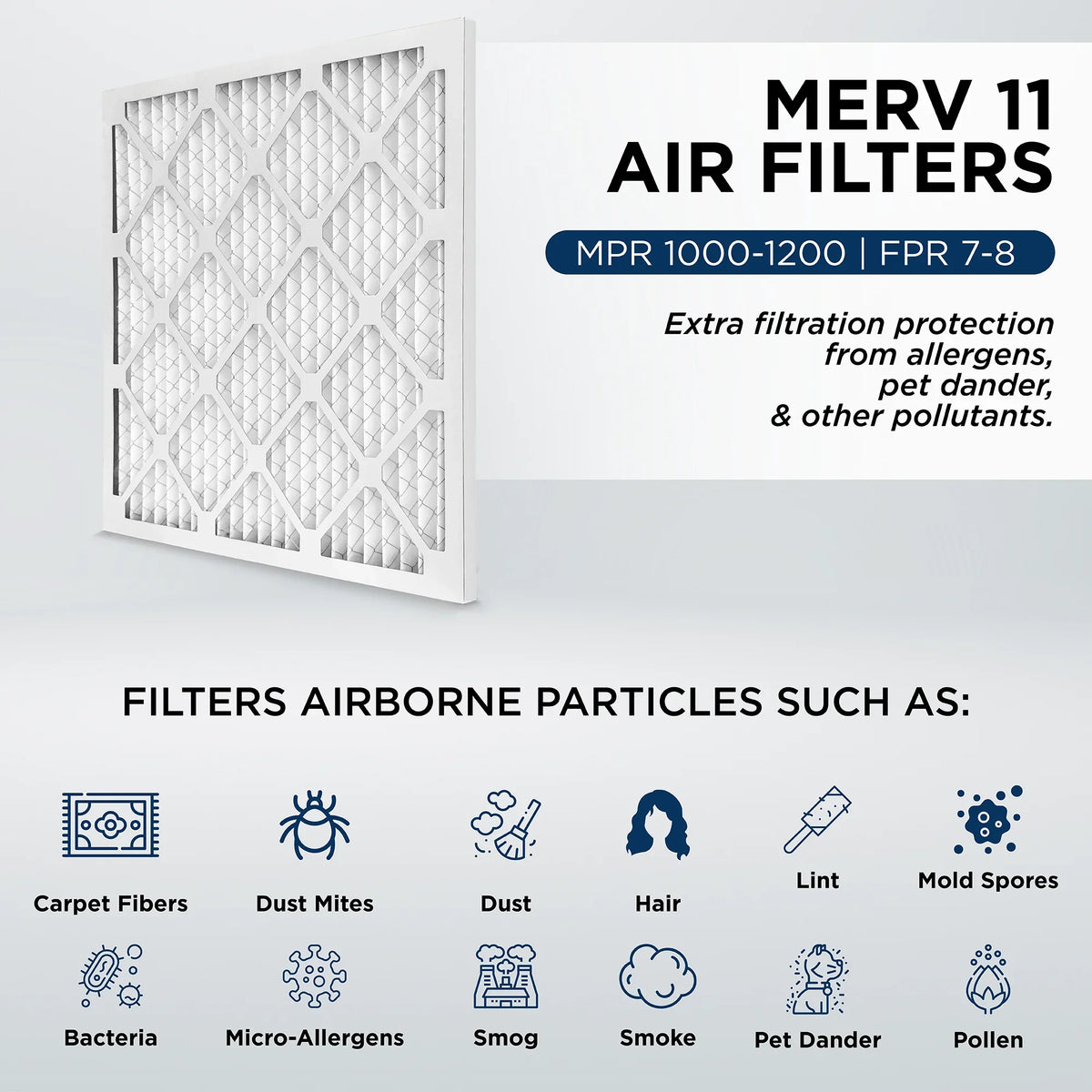 14x25x1 MERV 11, MPR 1000 Pleated AC Furnace 1" Air Filters by Pamlico. Case of 12. Actual Size: 13-1/2 x 24-1/2 x 3/4