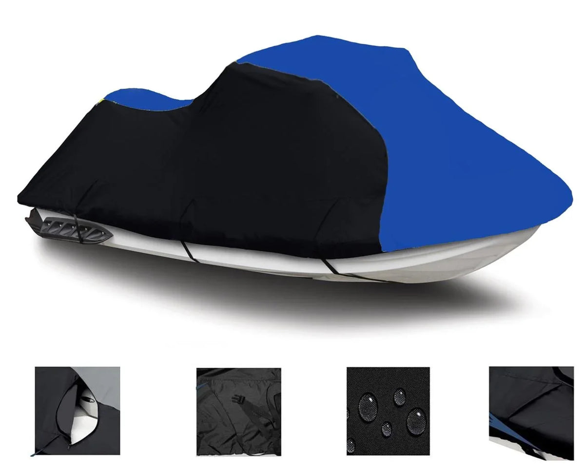Top-quality BLACK / BLUE HEAVY-DUTY, PWC 600D JET SKI Cover Compatible for Yamaha Wave Runner GP760 1997 1998 1999 2000 2 Seater