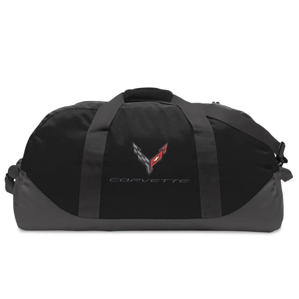 Next Generation C8 Corvette Eddie Bauer Duffle with Cross Flags Logo - Black - Perfect for your project