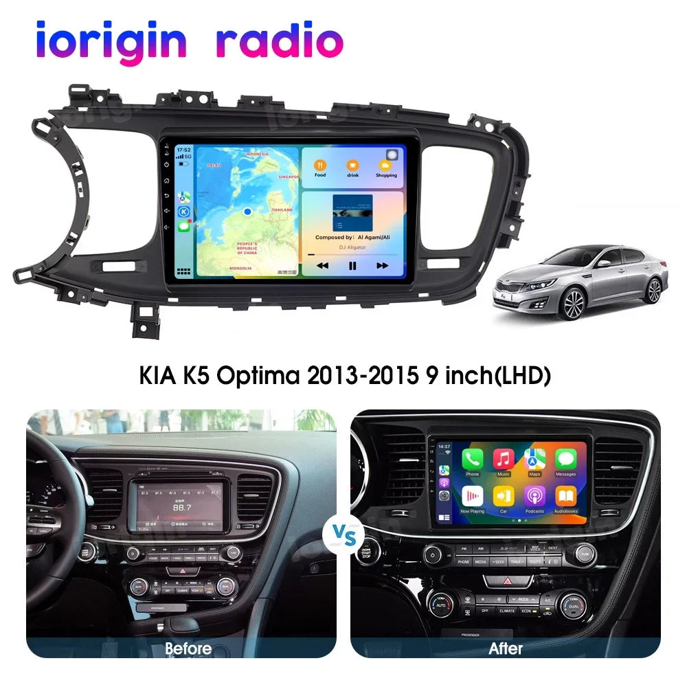 Top-quality 2 DIN Car Radio for KIA Optima K5 2013-2015 Android 13 9 Inch Touch Screen Support CarPlay Android Car GPS WiFi Bluetooth 2G+32GB