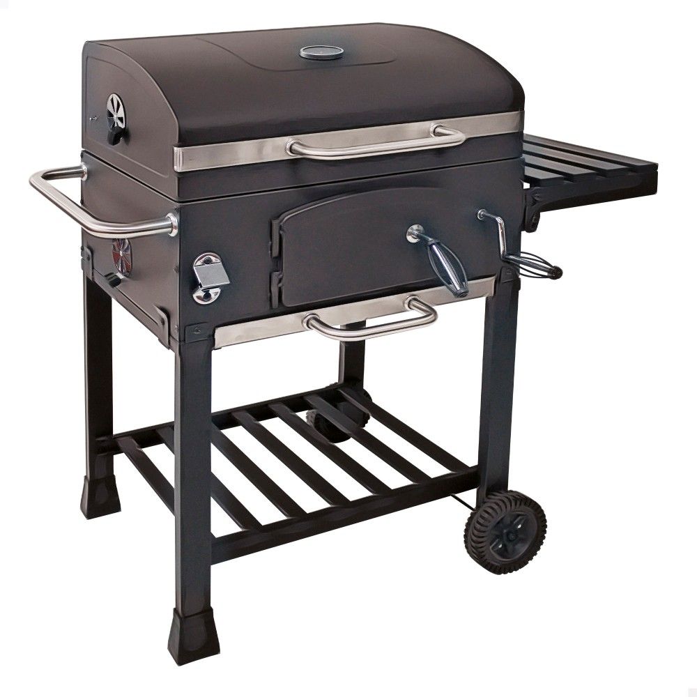 Przenośny grill węglowy z wędzarnią 102x65x104 cm – stal. Czarny(Por omisión)