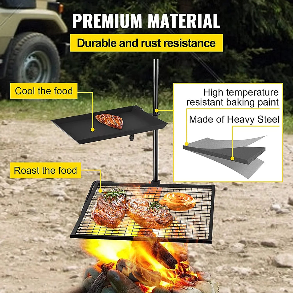 Top-quality Campfire Grill Grate,Double Layer Fire Pit Grill Grate Over Fire Pit,Three Section Height Adjustable Grill Grate for Outdoor Open Flame Cooking