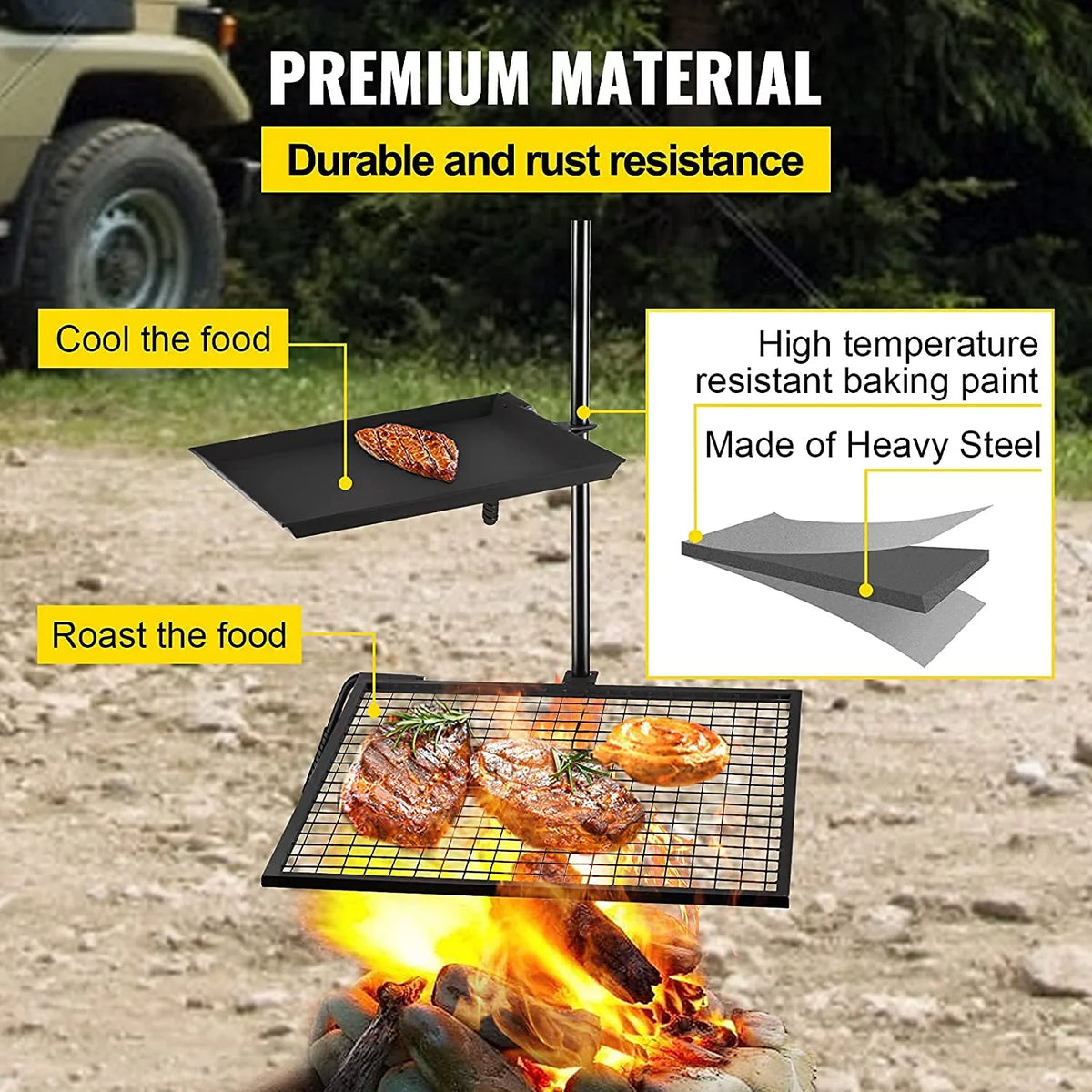 Top-quality Campfire Grill Grate,Double Layer Fire Pit Grill Grate Over Fire Pit,Three Section Height Adjustable Grill Grate for Outdoor Open Flame Cooking